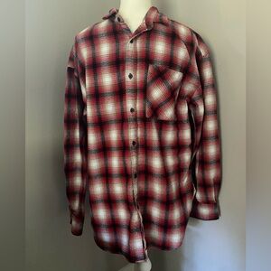 Forever 21 Mens Flannel Shirt Button Down Plaid Red Cotton Size M